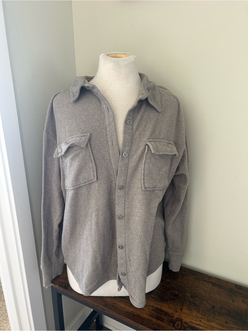 Gray Button-Up Shirt Jacket